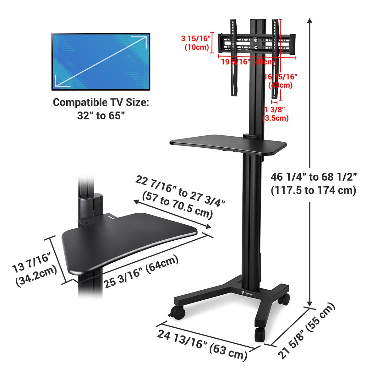 Yescom Mobile TV Stand with Mount for 32-65in Monitors Office Classroom