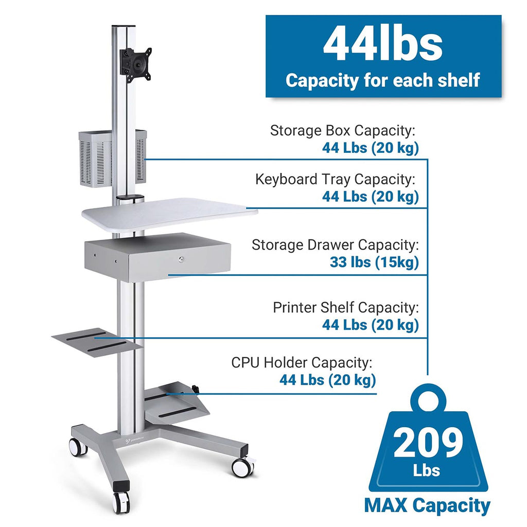 Yescom NexusX Rolling Computer Cart with Locking Metal Drawer