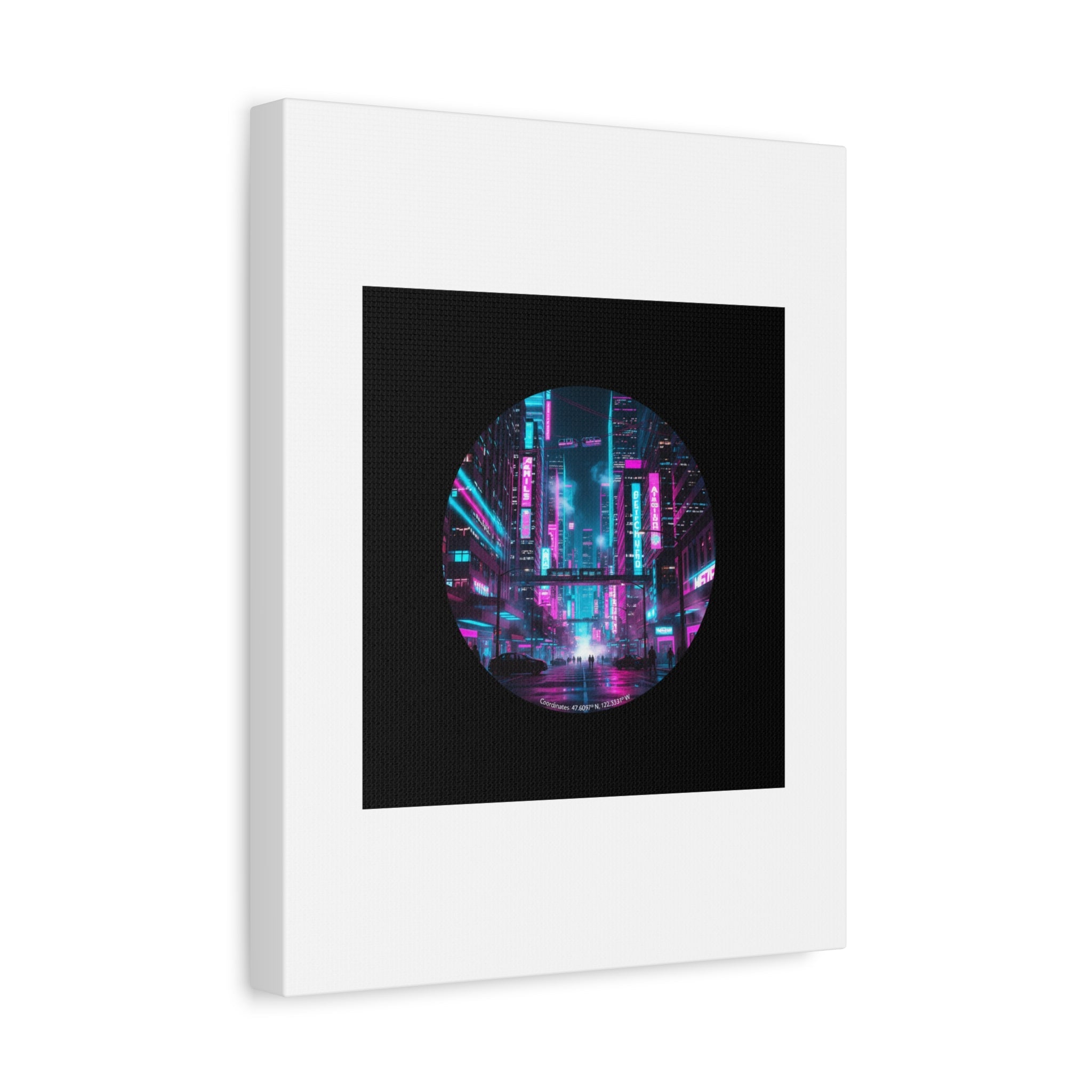Neon Cyberpunk Cityscape Canvas | synthwave skyline, future city art