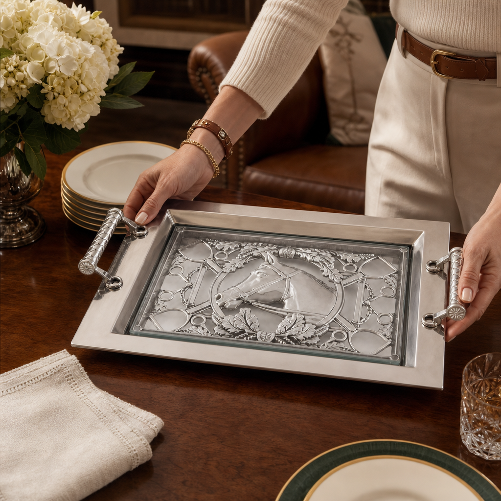 Equestrian Horse Glass Top Serving Tray