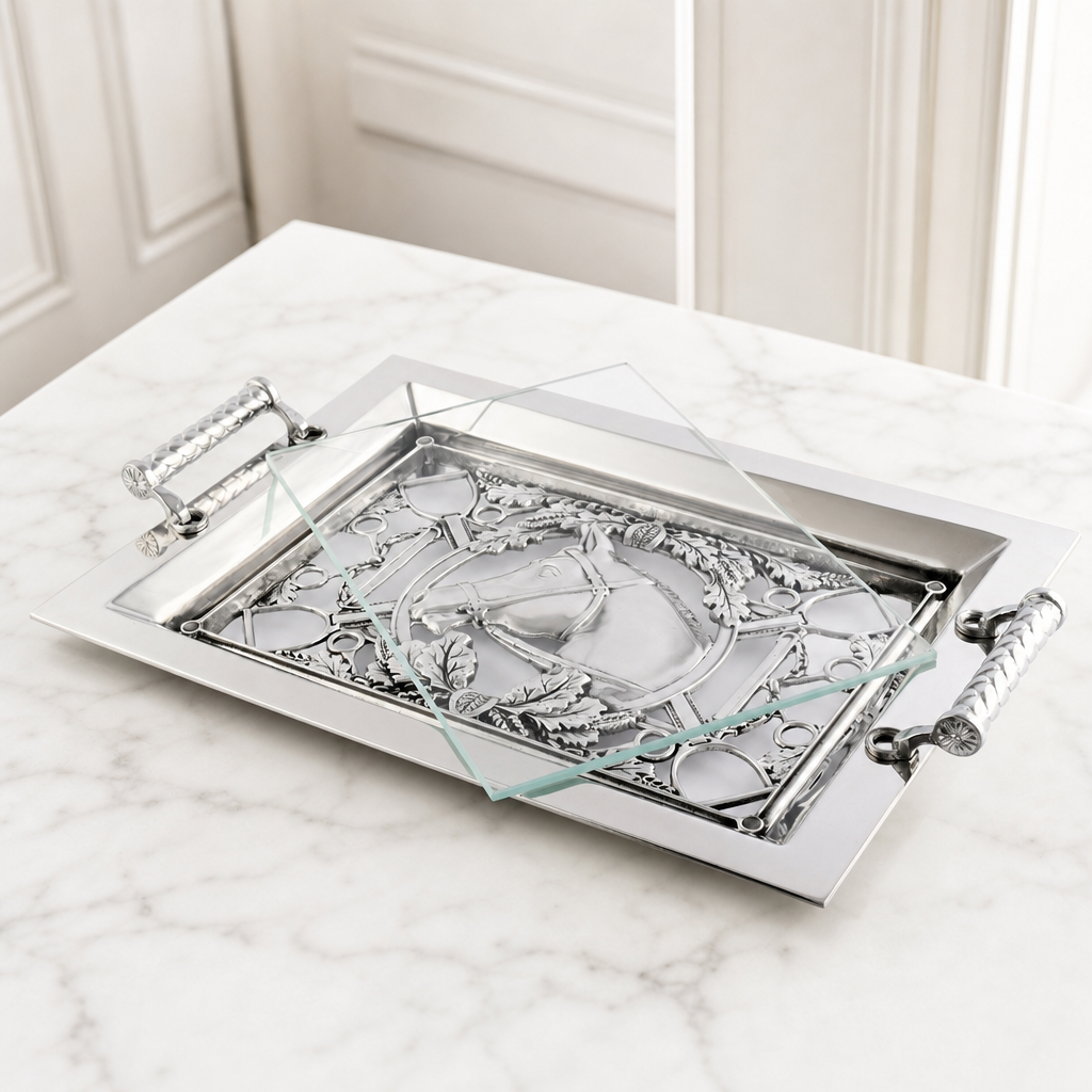 Equestrian Horse Glass Top Serving Tray