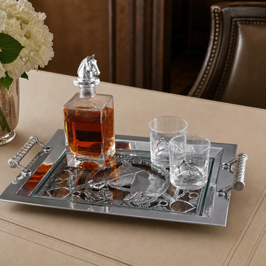 Equestrian Horse Glass Top Serving Tray