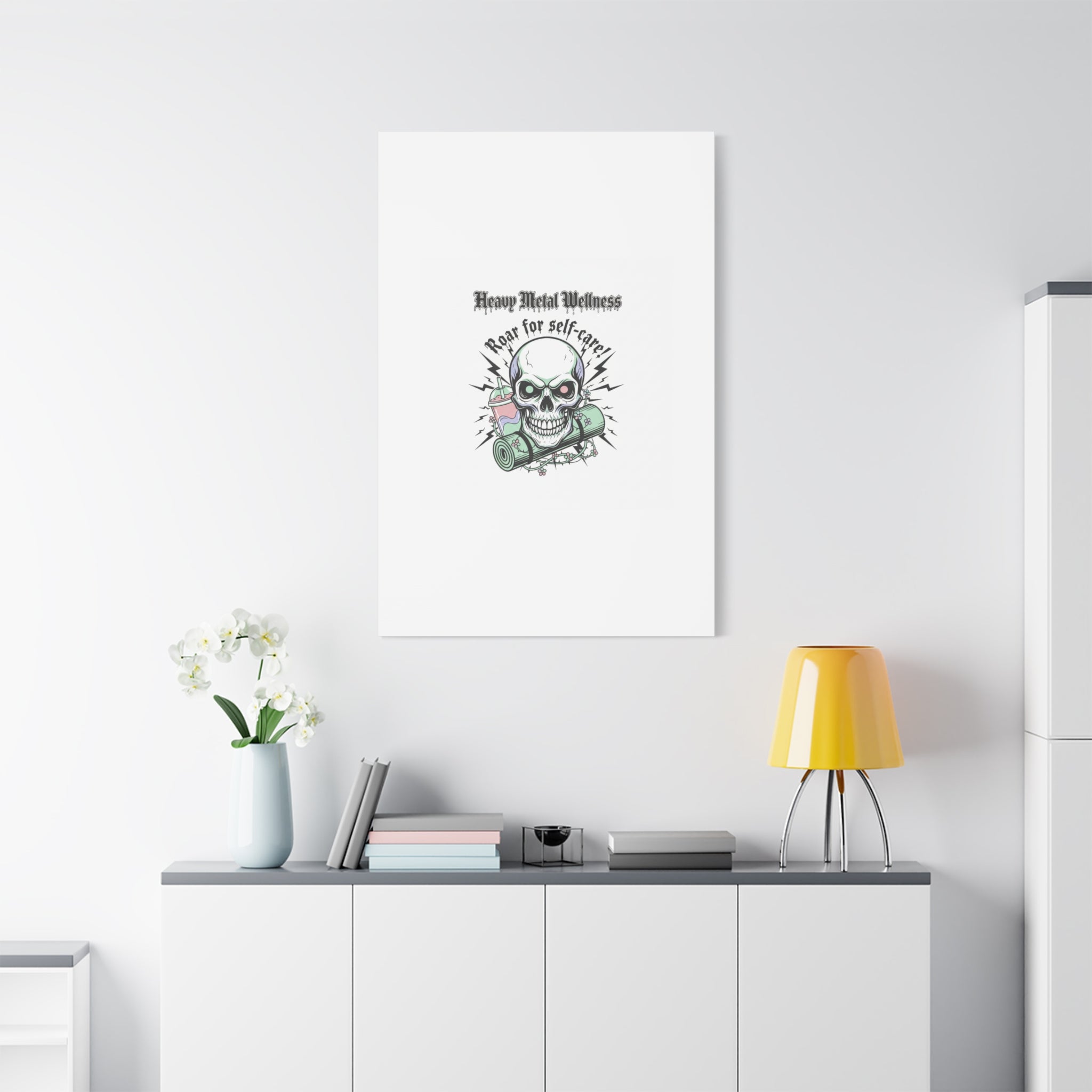 Roar for Self-Care Skull Canvas | heavy metal wellness, gothic wellness quote