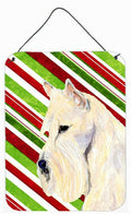 Scottish Terrier Candy Cane Holiday Christmas Wall or Door Hanging Prints Aluminum Metal Sign Kitchen Wall Bar Bathroom Plaque Home Decor Front Door Plaque, 12x16, Multicolor