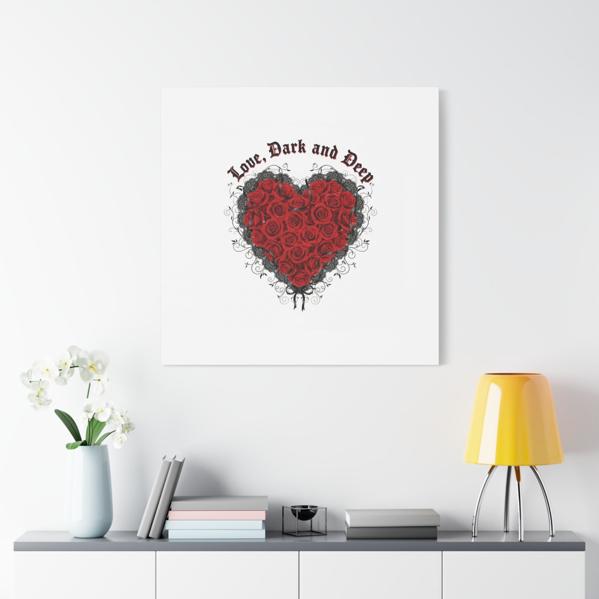 Love Dark and Deep Heart Canvas, Nu Romantic Gothic Romance, 80s Nostalgia