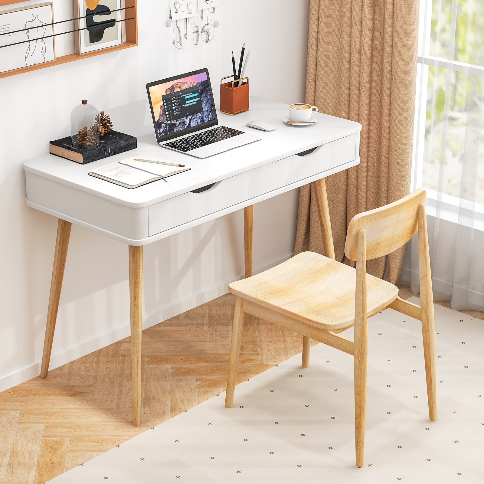 43.5 Inch Computer Desk with 2 Drawers for Small Spaces