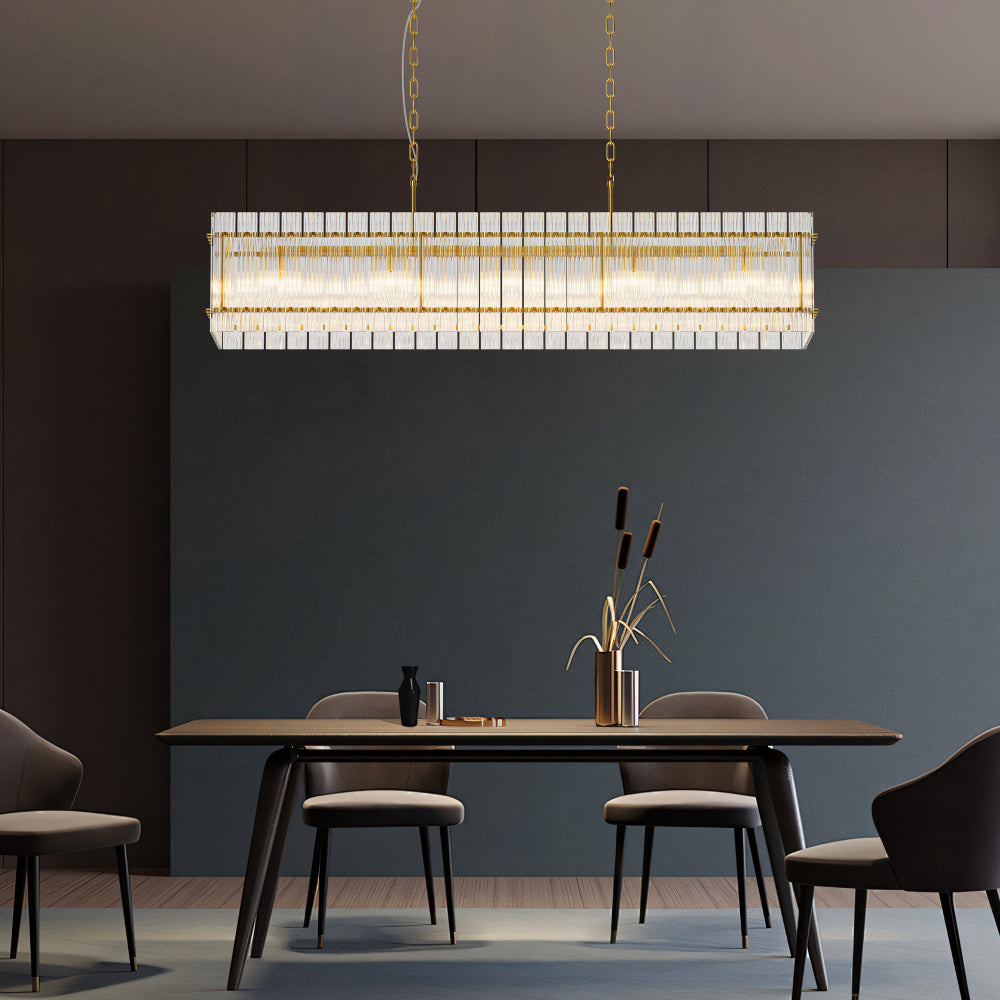 Water Ripple Crystal Glass Chandelier | 8/10-Light Modern Handmade Corrugated Glass Ceiling Light — Black or Gold, Round or Rectangular