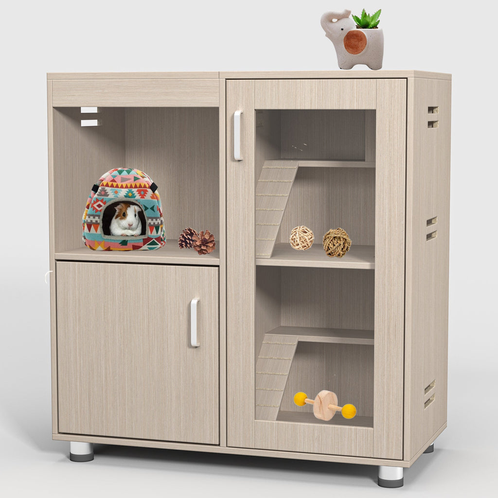 4-Tier Wooden Hamster Cage with Storage Cabinet and Acrylic Windows for Guinea Pigs and Chinchillas