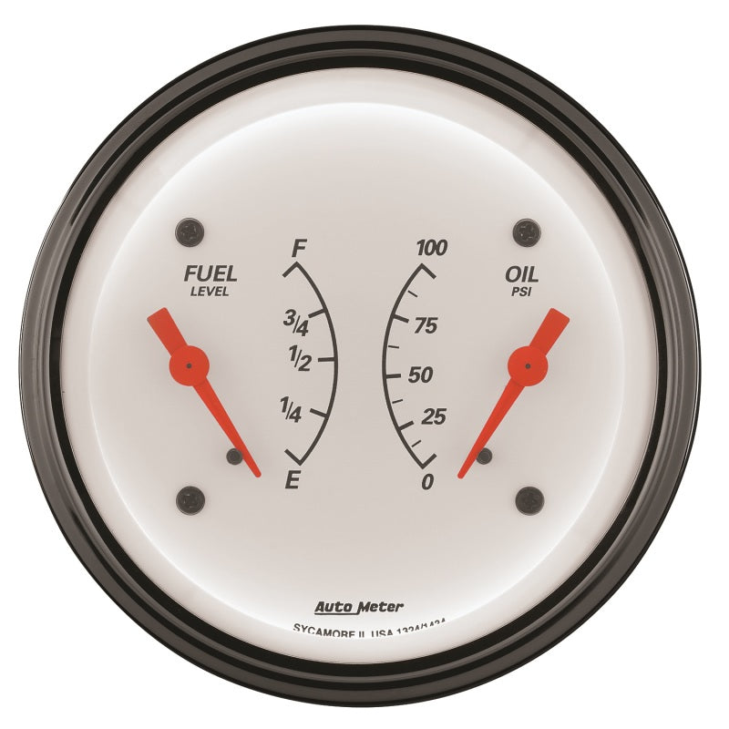 AutoMeter Gauge Dual Fuel & Oilp 3-3/8in. 240 Ohm(e) to 33 Ohm(f) & 100PSI Elec Arctic White 1313