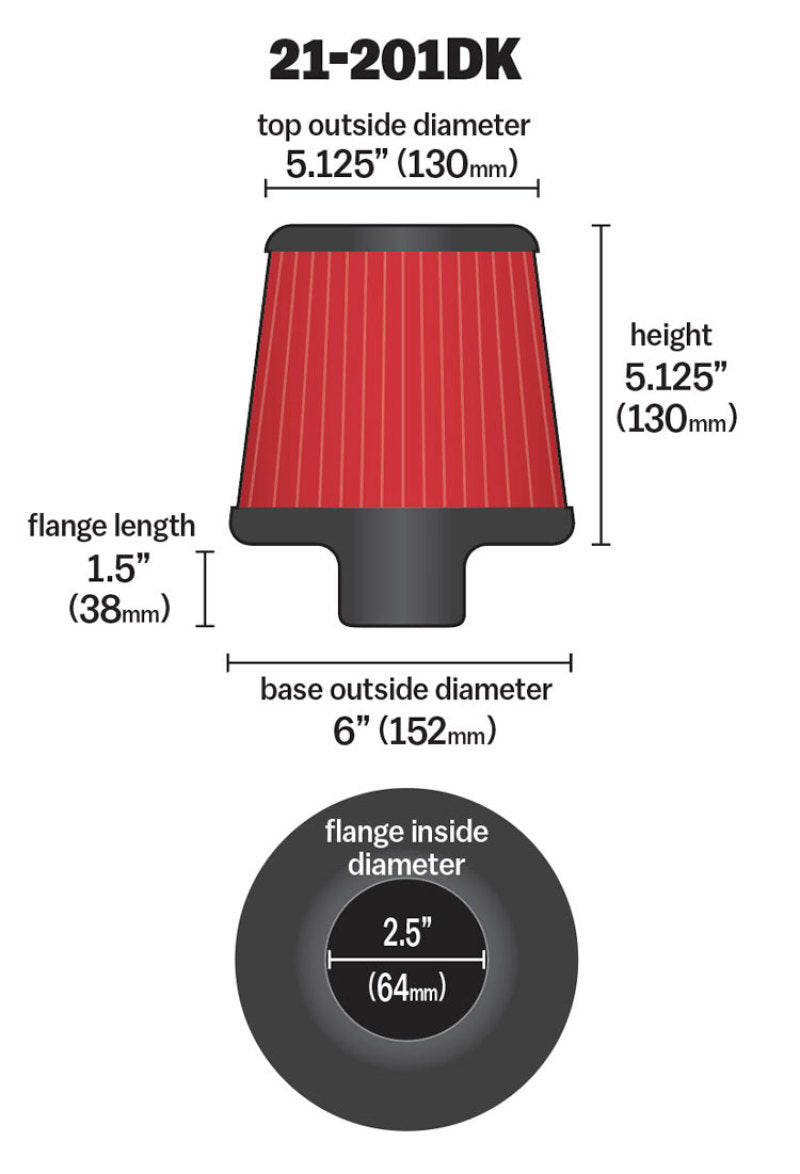 AEM Induction AEM 2.50 inch Short Neck 5 inch Element Filter Replacement 21-201DK