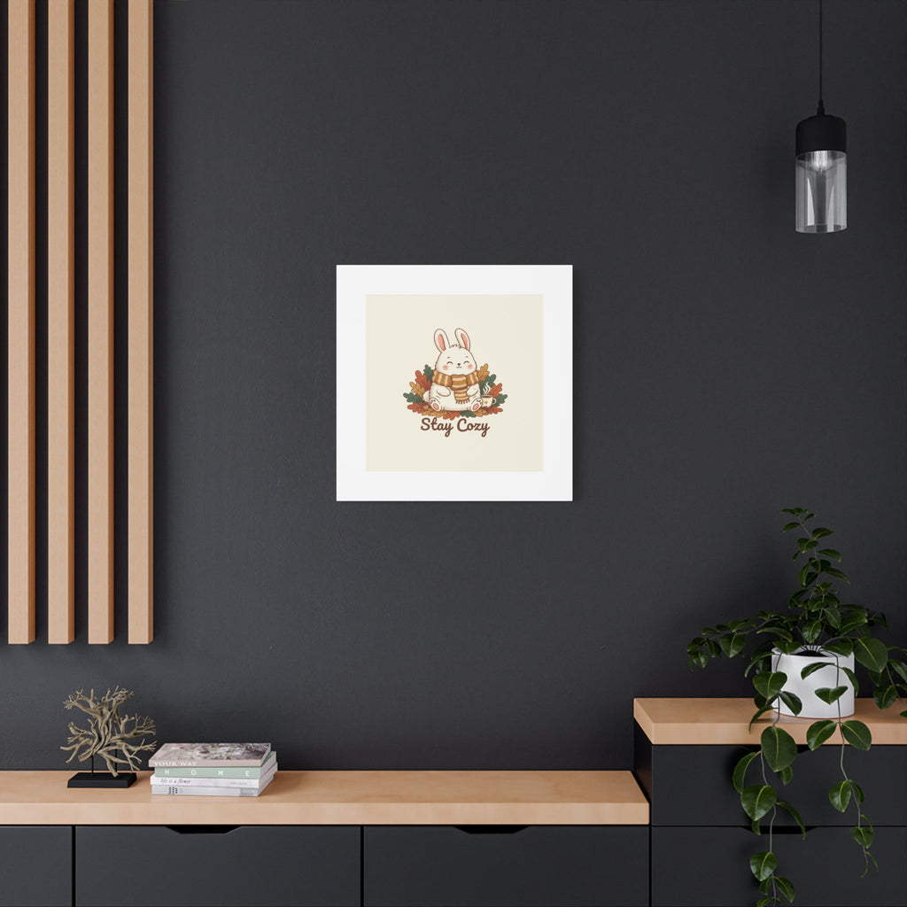 Cozy Bunny Illustration Canvas | Cute Critter Winter Forest Art
