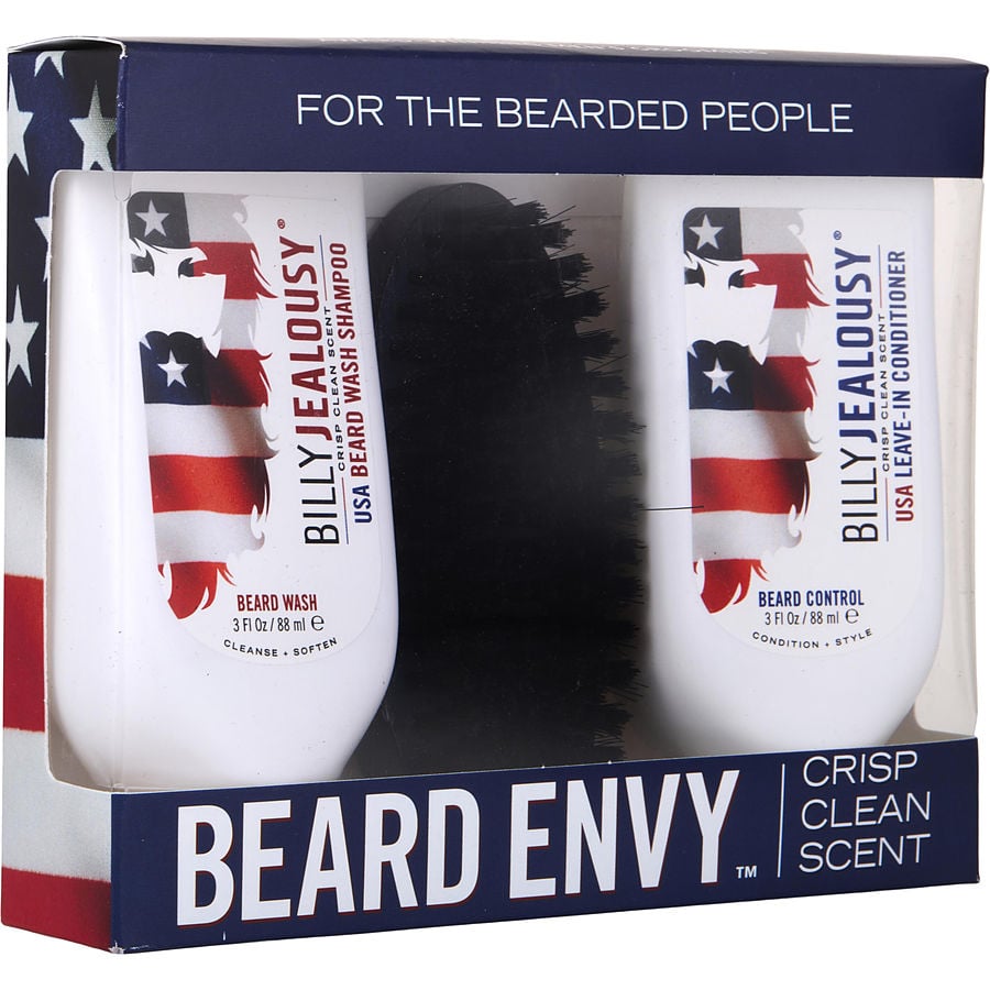 Beard Envy Kit Crisp Clean Scent: Usa Beard Wash Shampoo + Usa Beard Control Conditioner + Reinforced Boar Bristle Brush --2x88ml/3oz + Brush