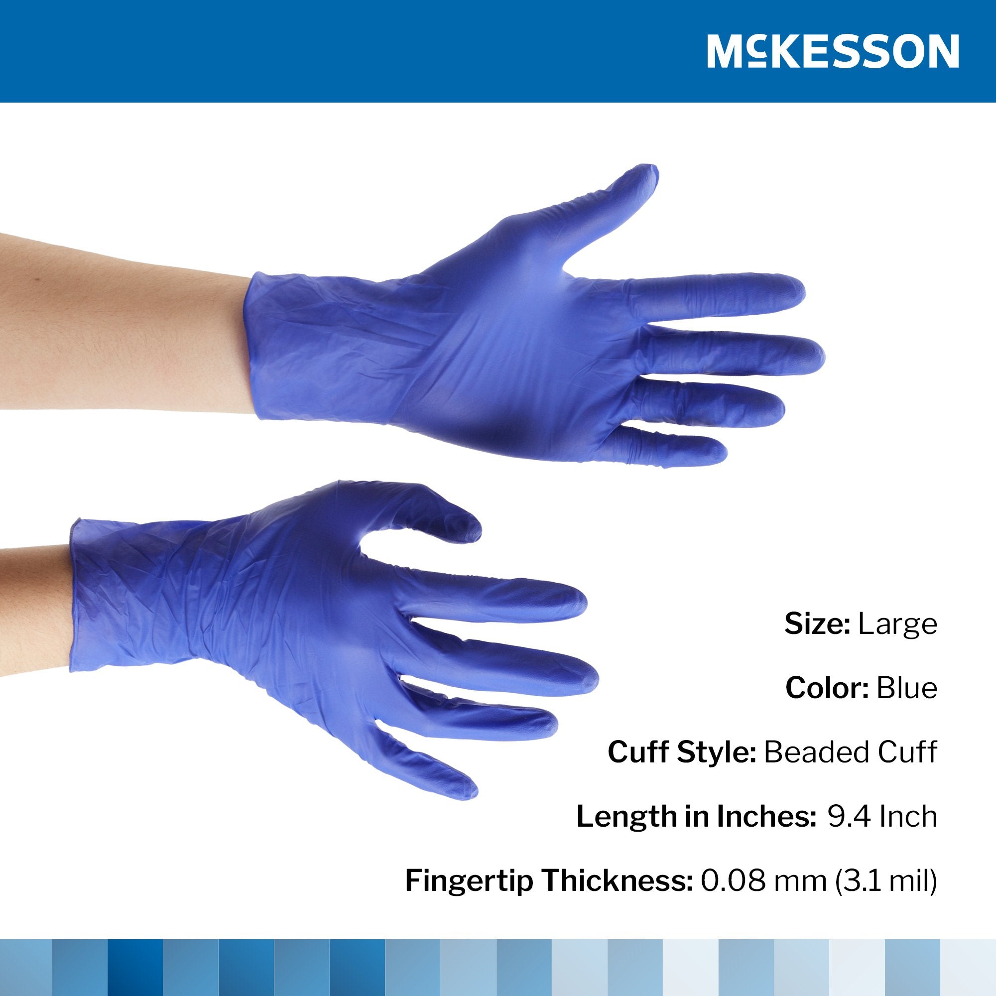 McKesson Confiderm® 3.0 Nitrile Exam Glove, Large, Blue 14-6N36
