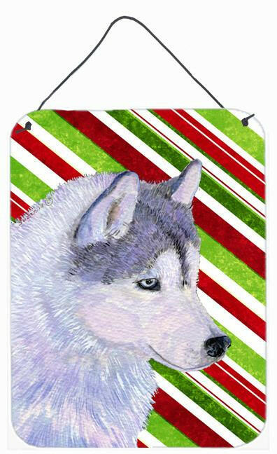 Siberian Husky Candy Cane Holiday Christmas Wall or Door Hanging Prints Aluminum Metal Sign Kitchen Wall Bar Bathroom Plaque Home Decor Front Door Plaque, 12x16, Multicolor