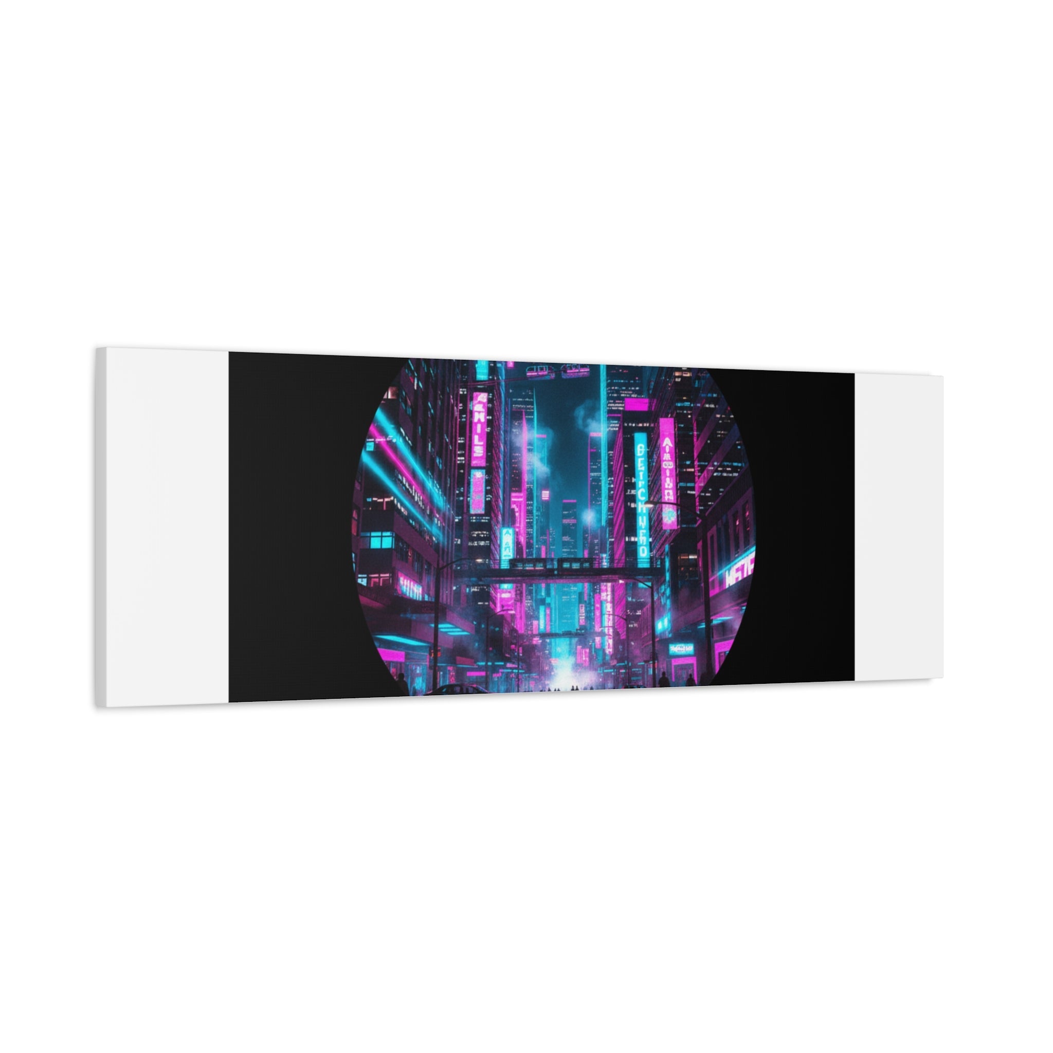 Neon Cyberpunk Cityscape Canvas | synthwave skyline, future city art