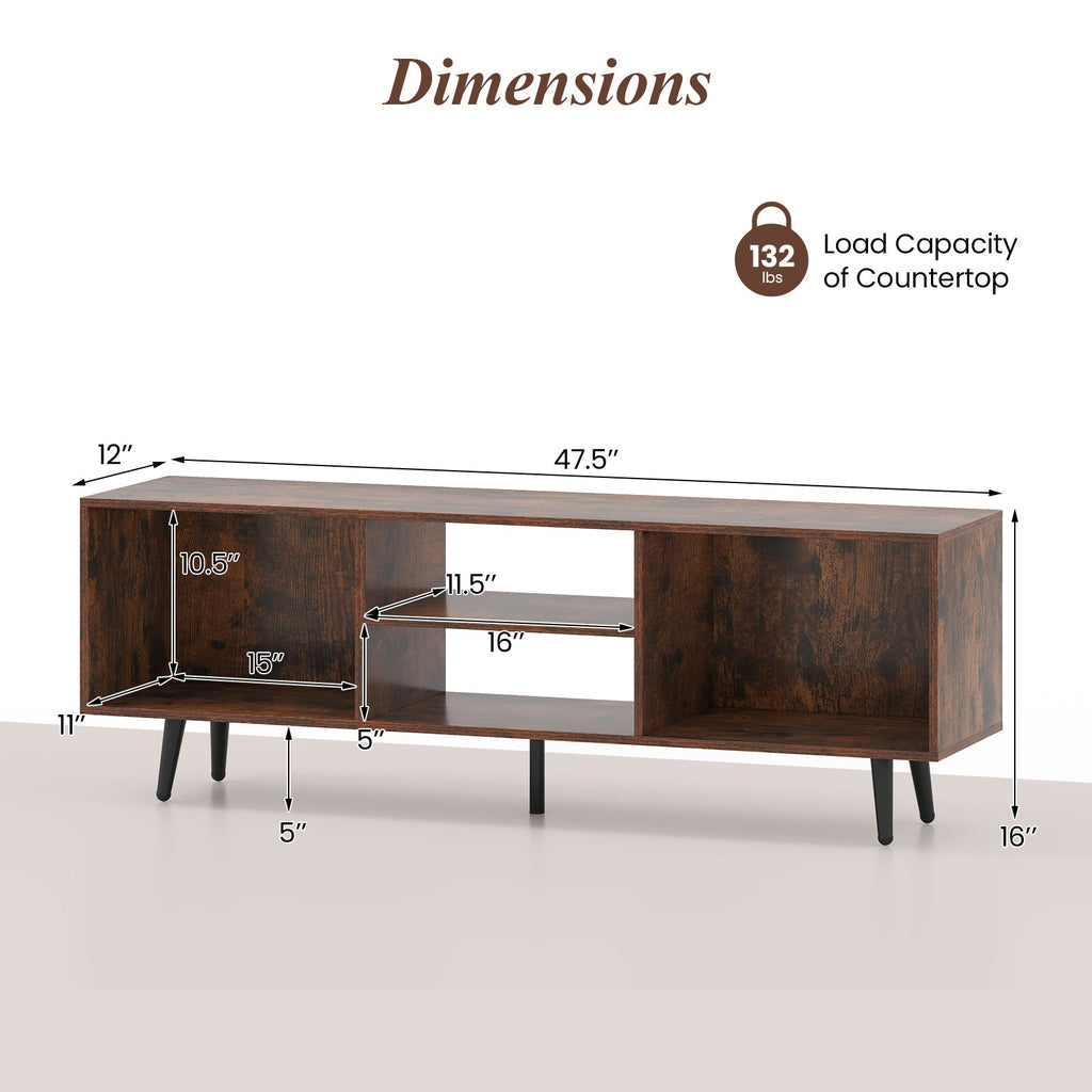 47.5 Inches TV Stand for 55-Inch TV with Compartments and Metal Legs