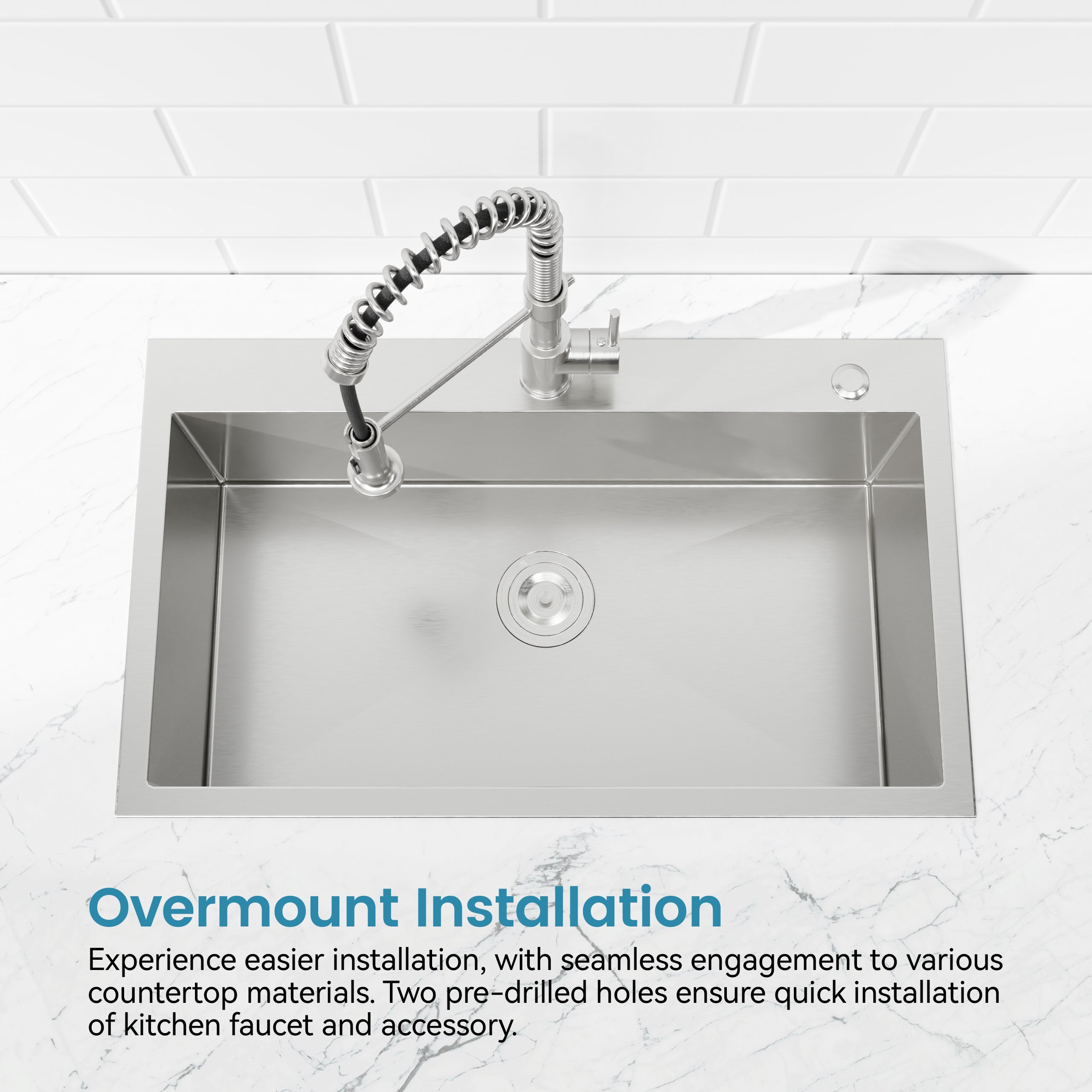 Stainless Steel Kitchen Sink, 27″x19″ Single Bowl, Overmount Handmade Sink in Dark Gray, with US Standard Drain and Hook