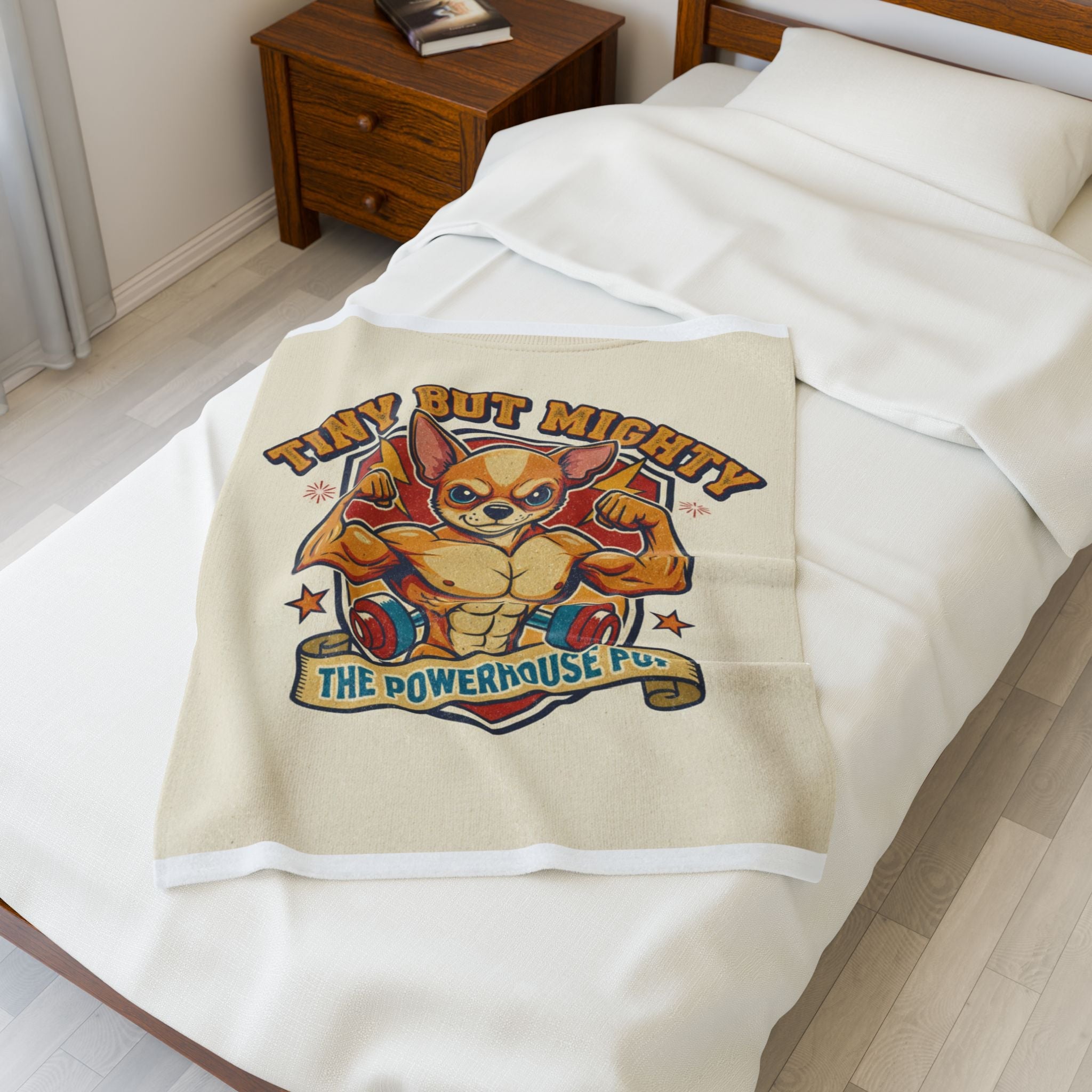 Velveteen Plush Blanket — "Tiny But Mighty" Funny Pup Throw