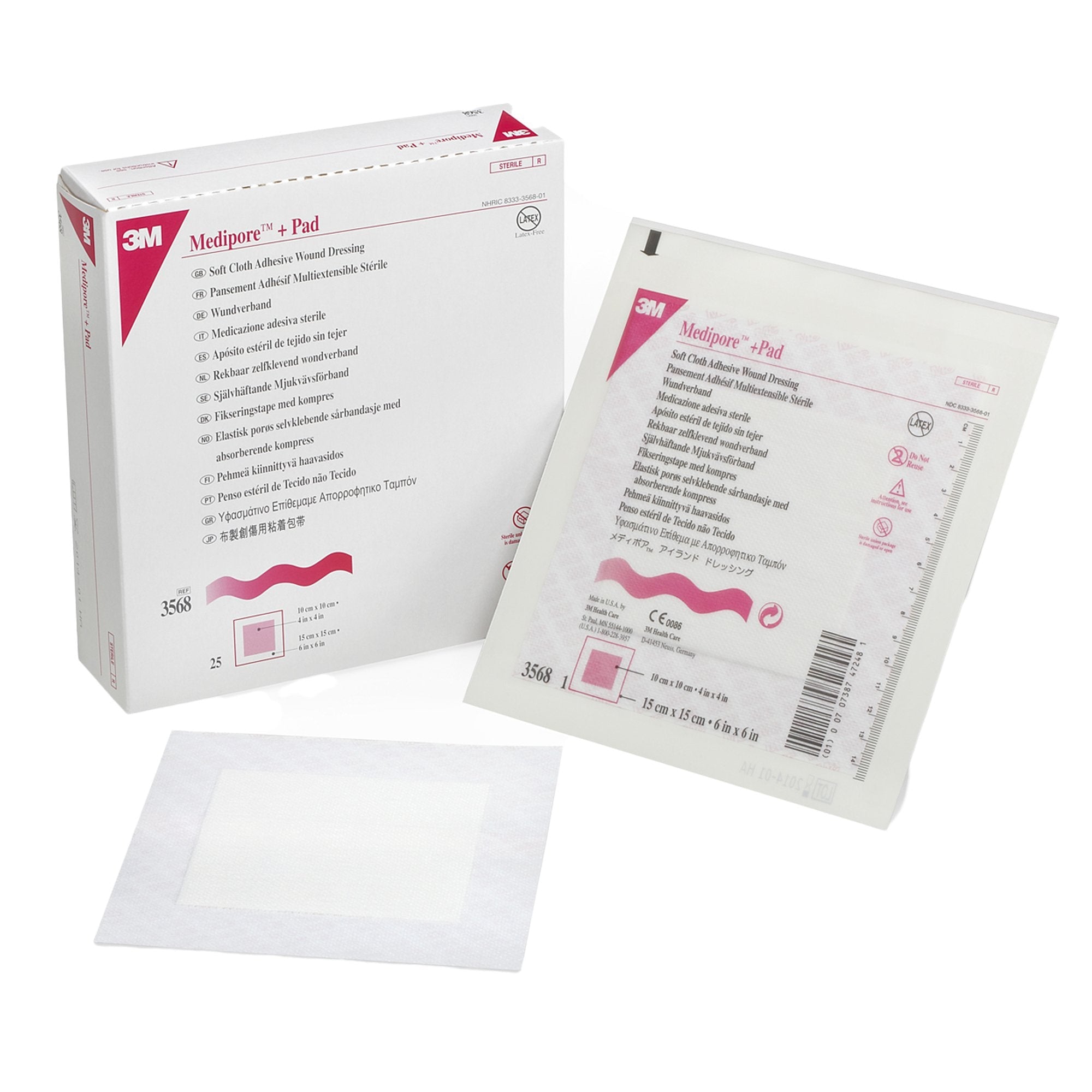 3M™ Medipore™ Adhesive Dressing, 6 x 6 Inch 3568