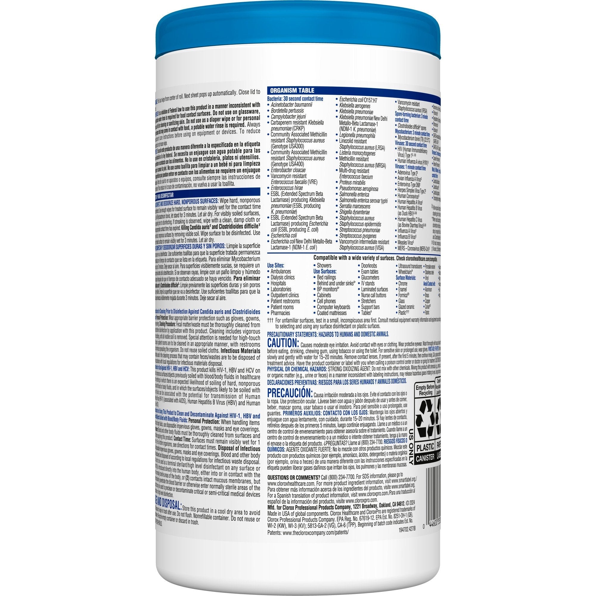 Clorox Healthcare® Bleach Germicidal Wipes, Canister, 70 ct. 35309