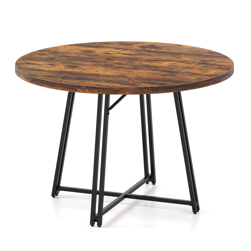 47 Inch Dining Table for 4-6 People Round Kitchen Table with Cross Base