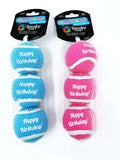 🎉🎾 Happy Birthday Squeaky Tennis Balls – 3-Pack Dog Fetch Toy
