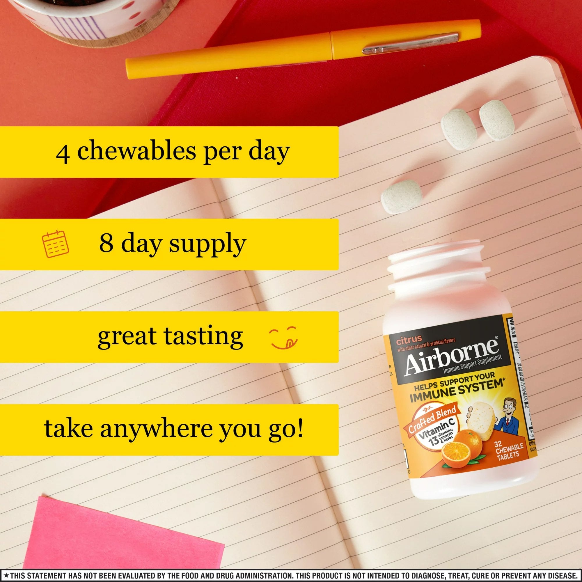 Airborne® Original Immune Support Supplement Chewable Tablets Citrus 64786520334