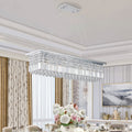 39.4" Rectangle Crystal Raindrop Chandelier | 8-Light Modern Pendant for Dining Room & Kitchen Island — Chrome or Gold, E12