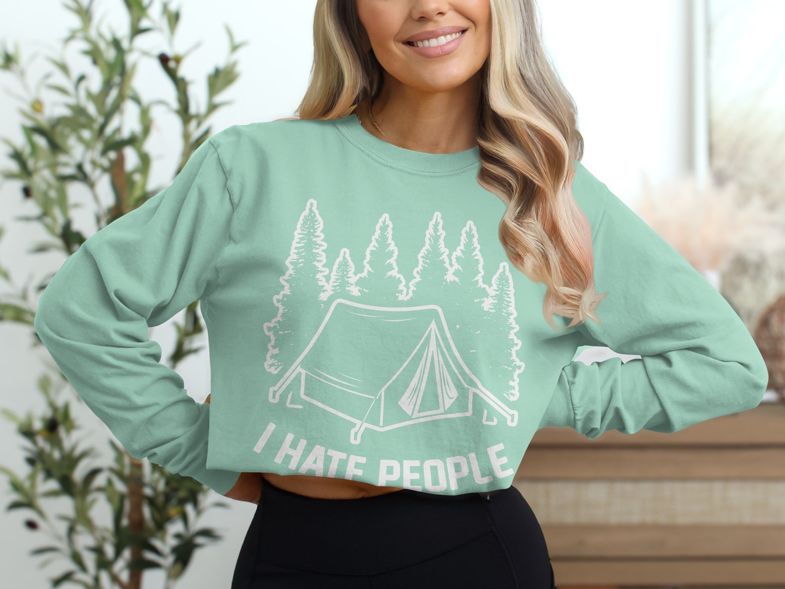 I Hate People Tent In The Forest Illustration Long Sleeve T-Shirt