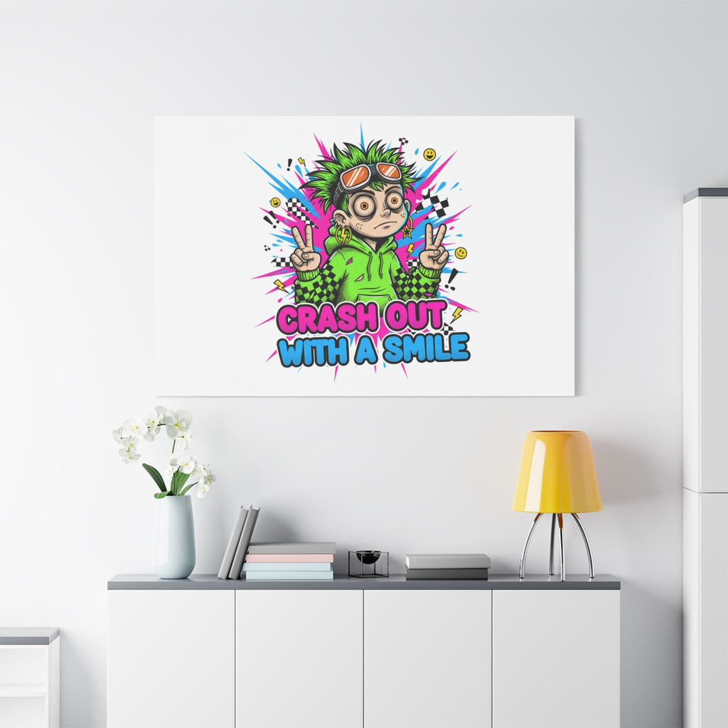 Crash Out With a Smile Canvas Print | Neon Skate Graffiti, Meme Meltdown Art