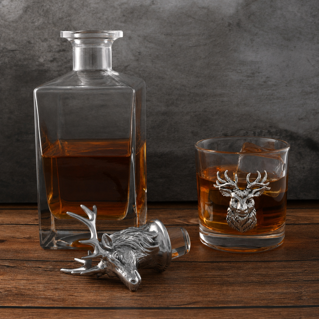 Elk / Deer Bust Decanter Set with Glasses