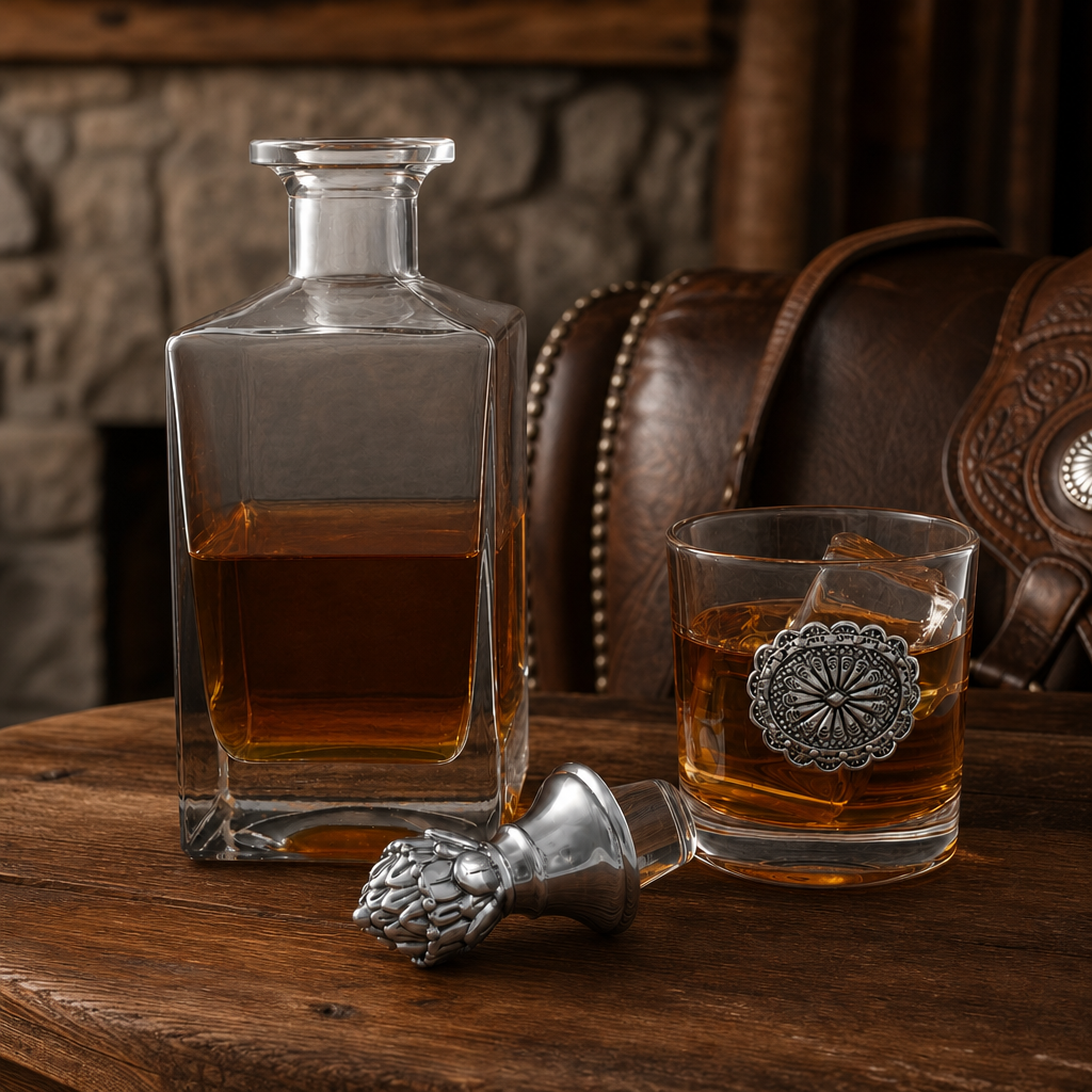 Western Concho Decanter Set with Glasses