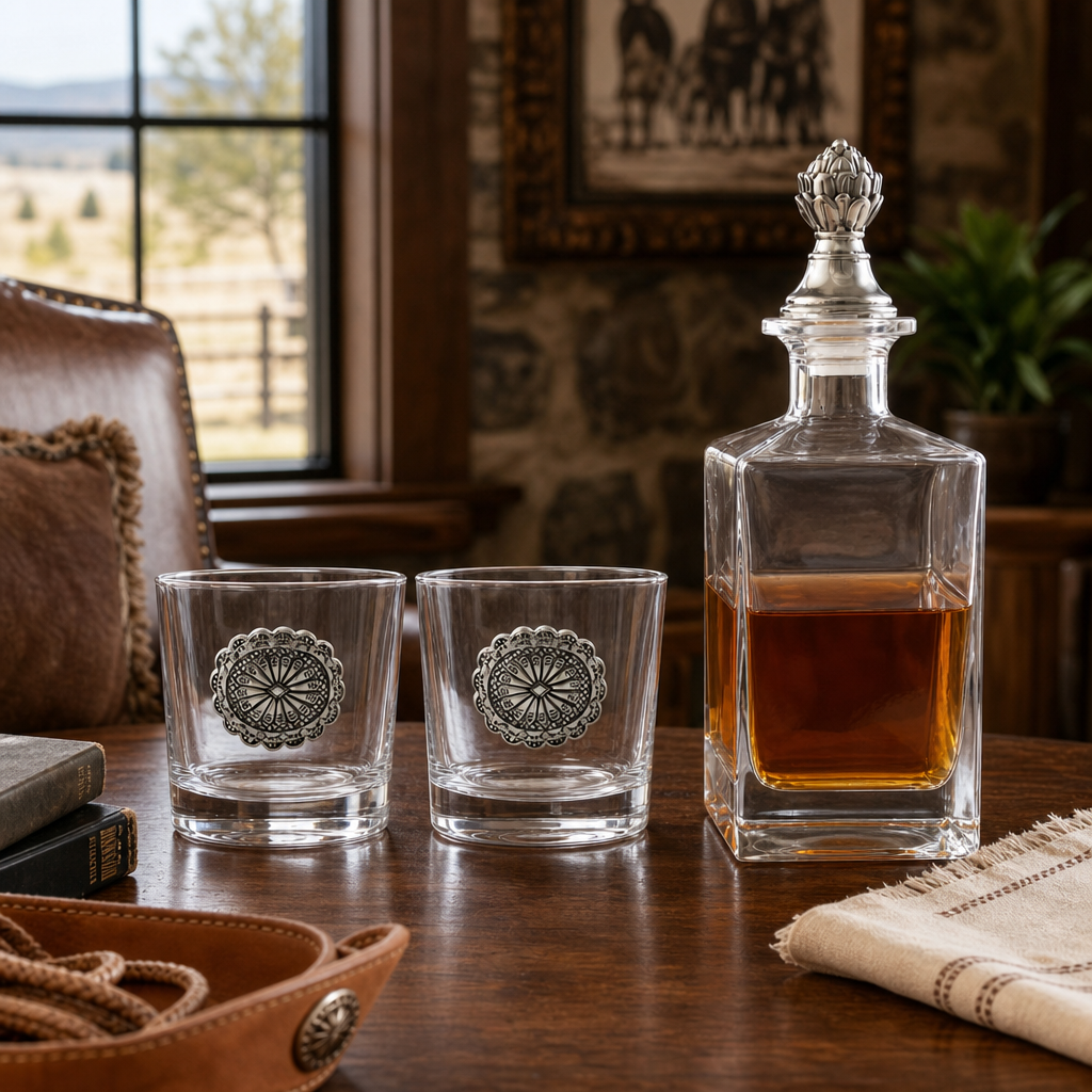Western Concho Decanter Set with Glasses