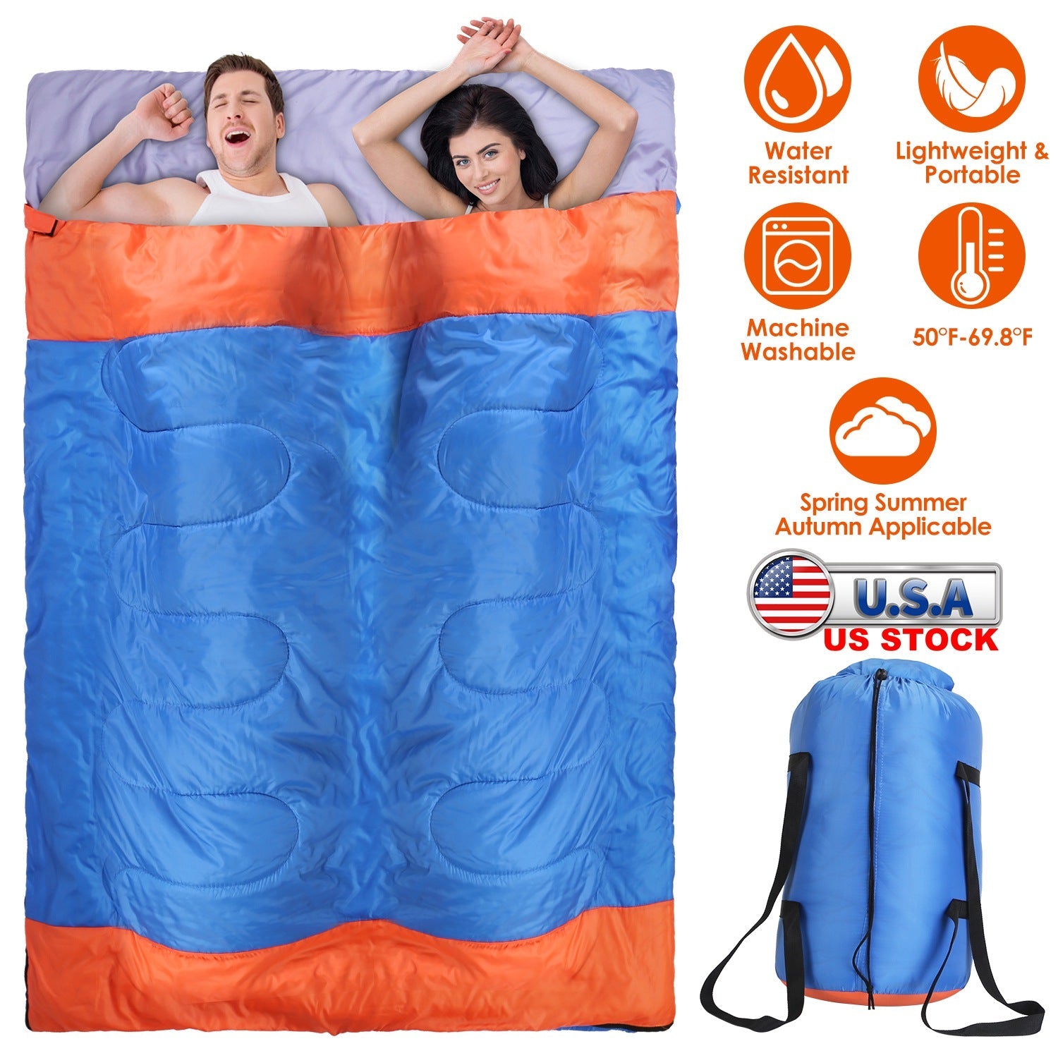 3 People Sleeping Bag for Adult Kids Lightweight Water Resistant Camping Cotton Liner Cold Warm Weather Indoor Outdoor Use 3 Season with Sack for Spri