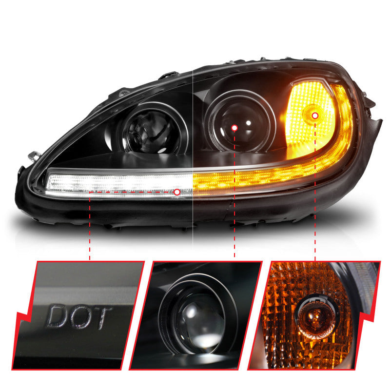 ANZO 05-13 Chevrolet Corvette Projector Headlights w/switchback & Sequential LED - Black Amber 121571