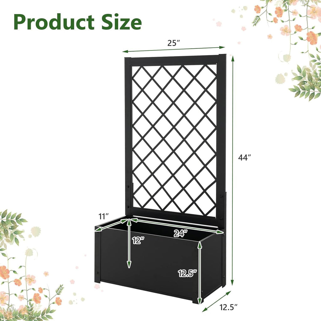 44 Inch Metal Raised Garden Bed with Trellis-Black