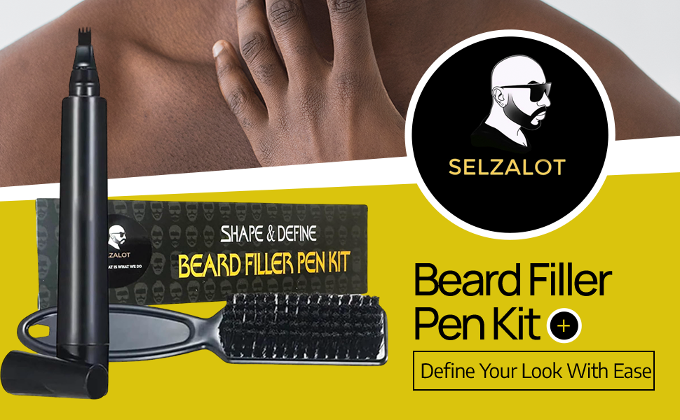 SELZALOT 4-Tip Beard Filler Pen Kit - Waterproof, Sweat-Proof, Long-Lasting Coverage for a Fuller Beard with Brush