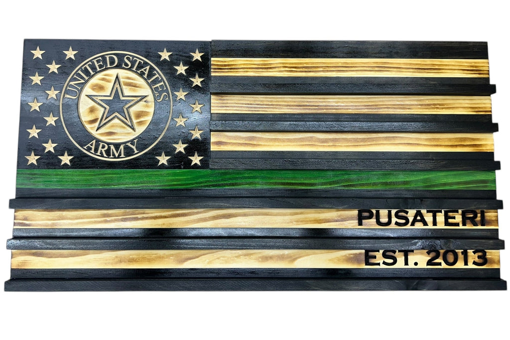 Custom Wooden Challenge Coin Display Flag with Engraved Badge