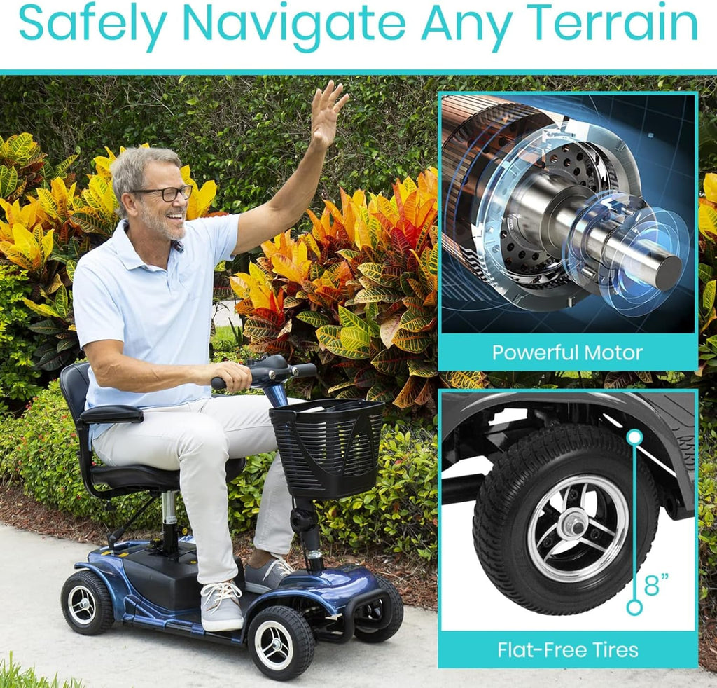 4 Wheel Mobility Scooter - Electric Powered Wheelchair Device - Compact Heavy Duty Mobile for Travel, Adults, Elderly