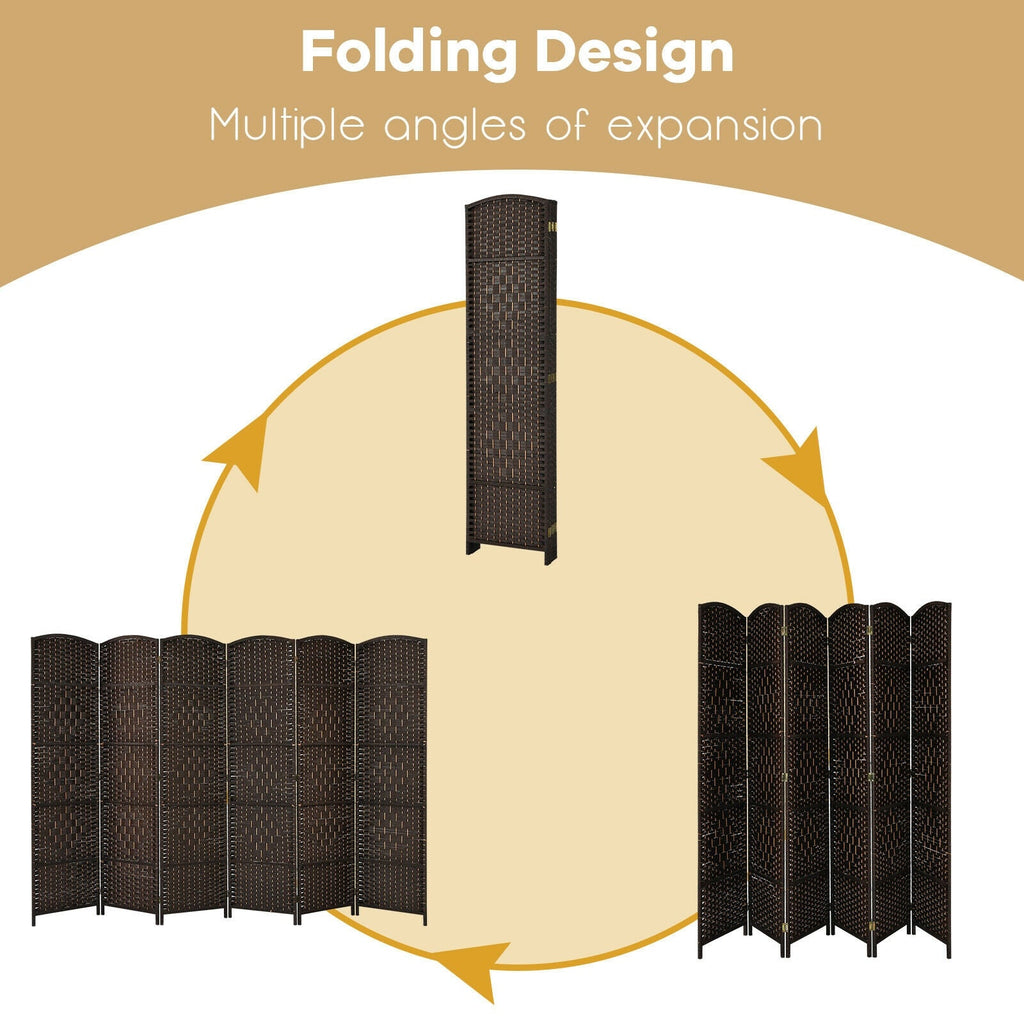 6.5Ft 6-Panel Weave Folding Fiber Room Divider Screen