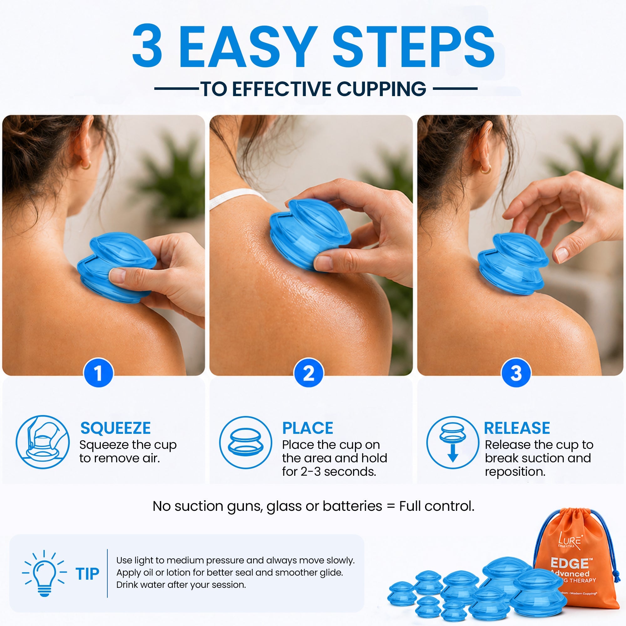 EDGE™ Cupping Set Blue, 8 Cups (2L, 2M, 4S)