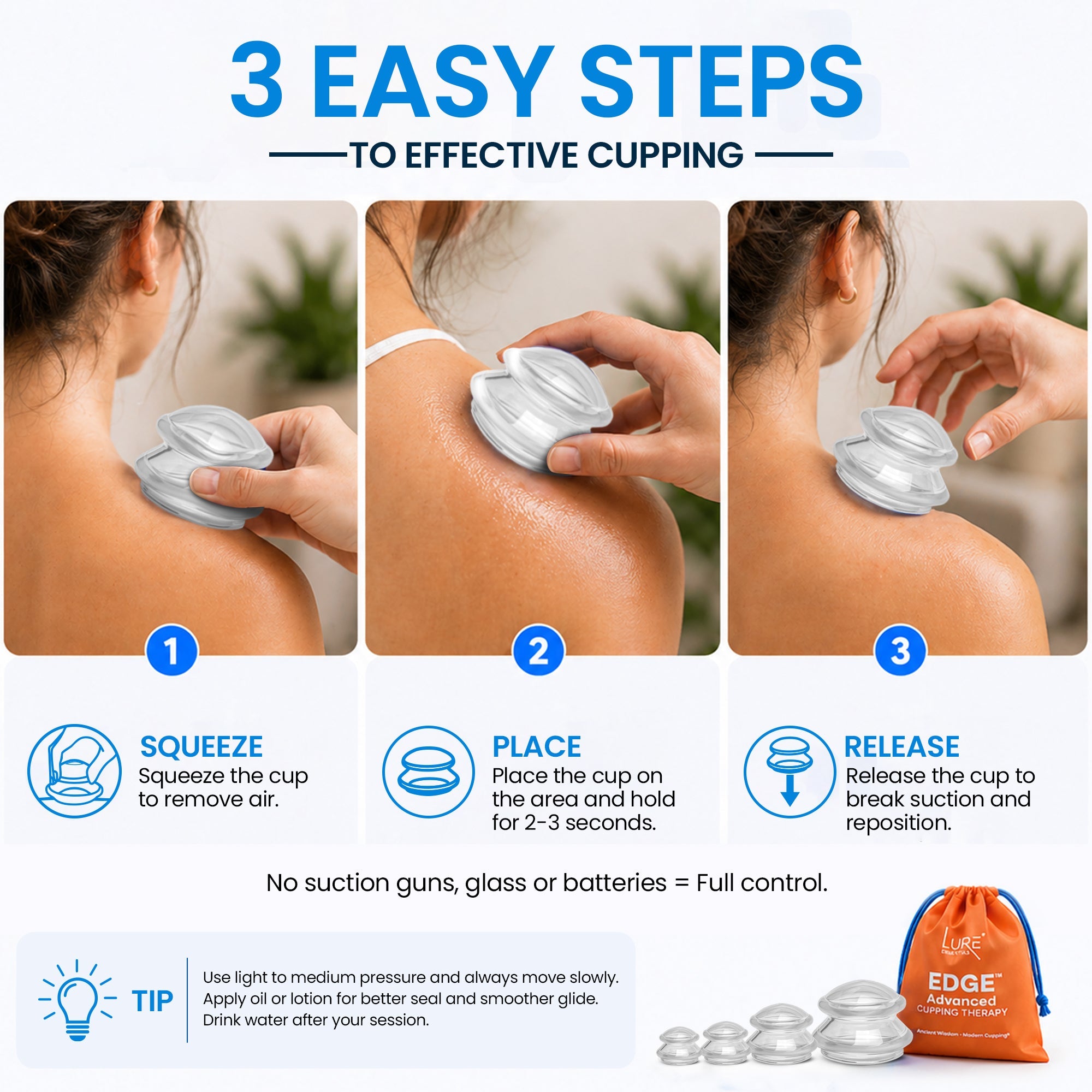 EDGE™ Cupping Therapy Set Blue, 4 Cups