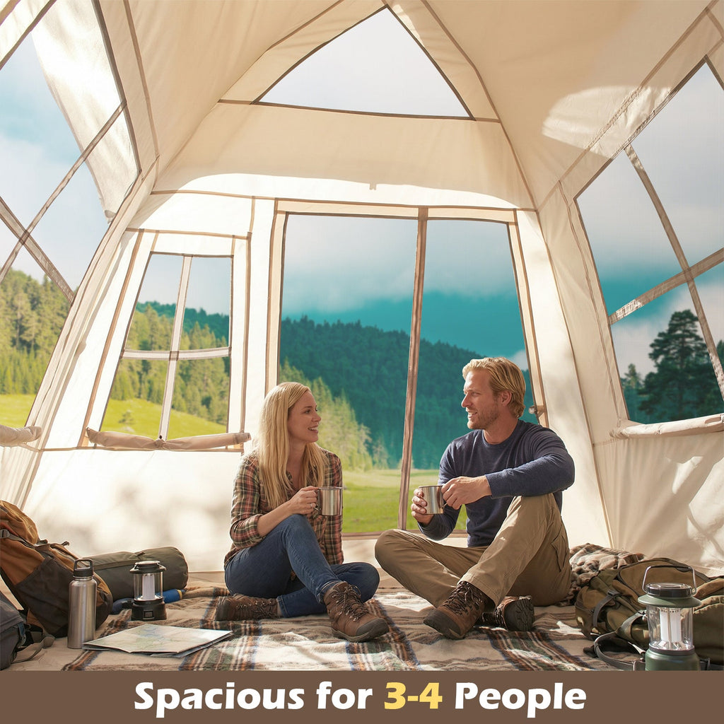 4 Person Camping Tent Portable Automatic Easy Setup with Rainfly and 2 Doors