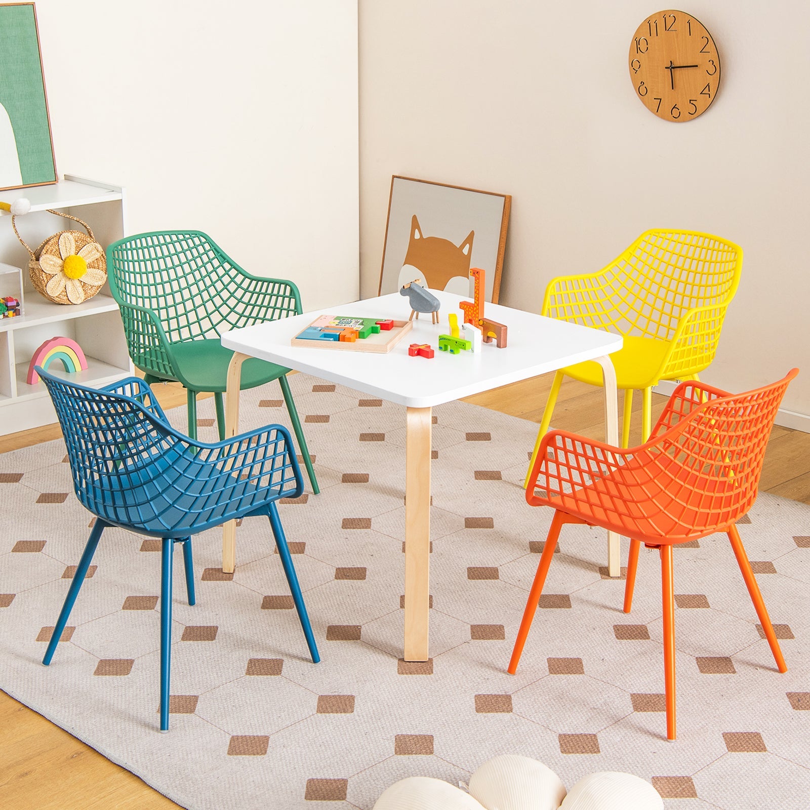 4 Pieces Kids Chairs with Curved Backrest and Ergonomic Armrests