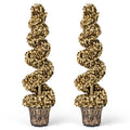 4 FT Artificial Topiary Spiral Tree Set of 2 with Vintage Plastic Nursery Pot-Gold