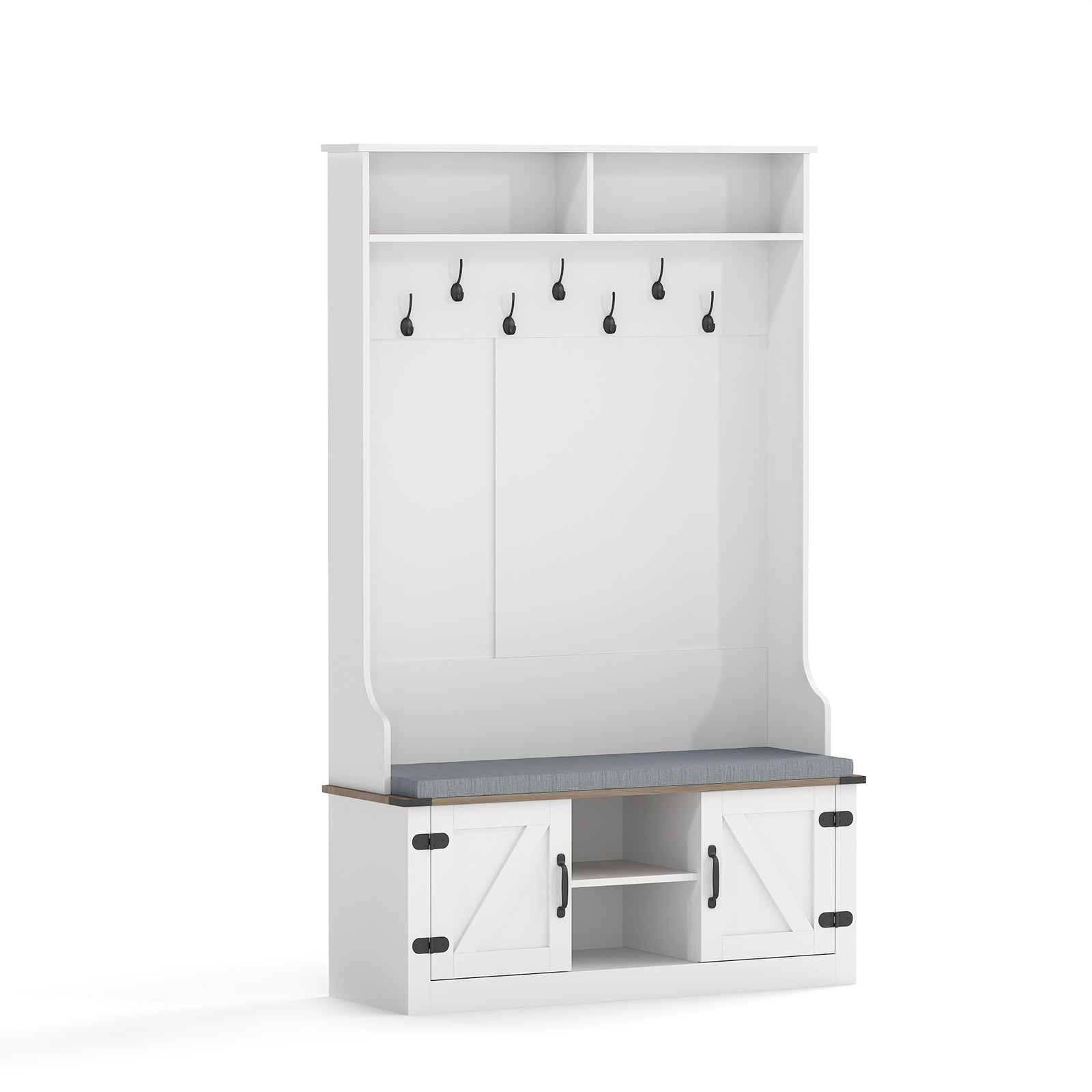 4-in-1 68.5 Inch Tall Coat Rack with Cushioned Bench and Shoe Storage-White