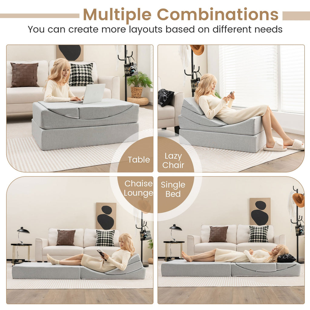 4-in-1 Convertible Folding Sofa Bed with High-Density Foam-Gray