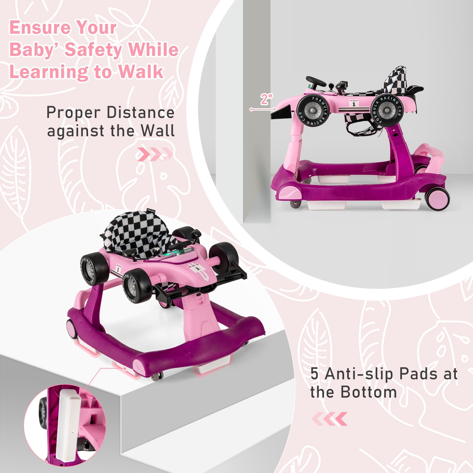4-in-1 Foldable Activity Push Walker with Adjustable Height-Purple