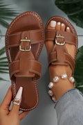 Coffee Vintage Banded Buckle Slippers