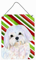Maltese Candy Cane Holiday Christmas Wall or Door Hanging Prints Aluminum Metal Sign Kitchen Wall Bar Bathroom Plaque Home Decor Front Door Plaque, 12x16, Multicolor